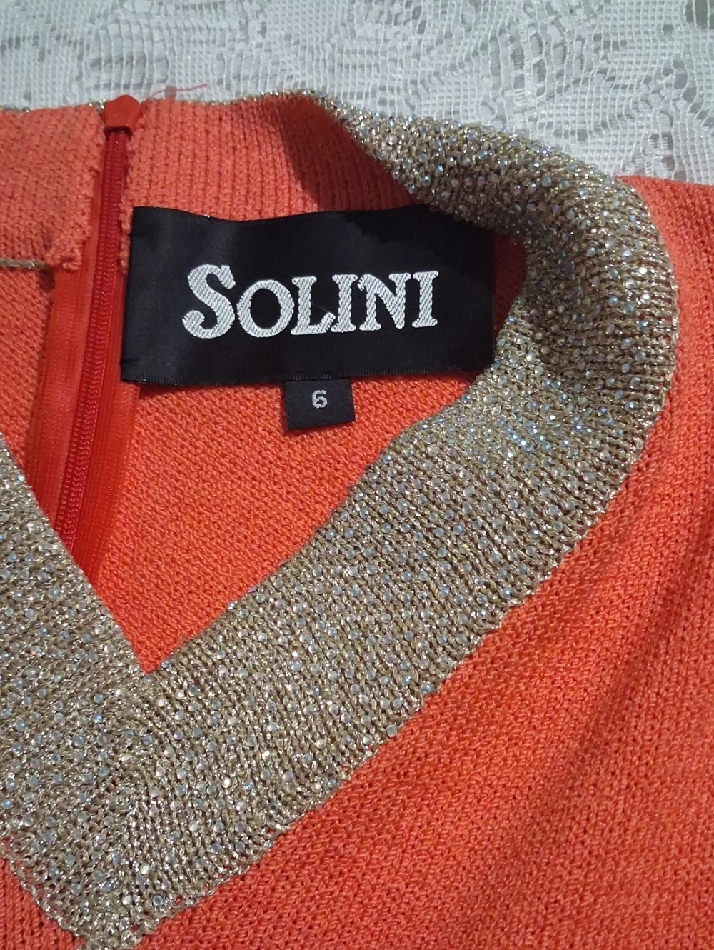 Orange V-Neck Rhinestone Knit - Picture 4 of 8